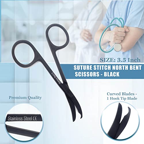Premium Quality Suture Northbent Stitch Curved Scissors 3.5" (Black) - color: Black