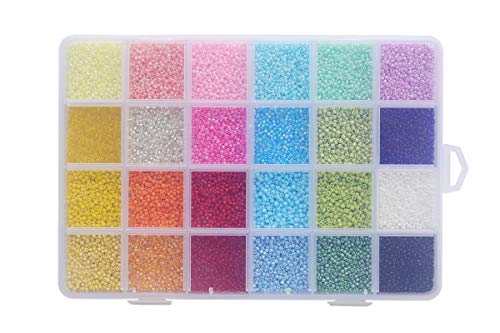 Glass Seed Beads Assorted Kit - Size 12/0 (2mm Tiny), 24 Multicolor Options (24,000pcs Total) with Organizer Box for Adult DIY Jewelry Making - color: 24 Colors Mix-Opaque Color