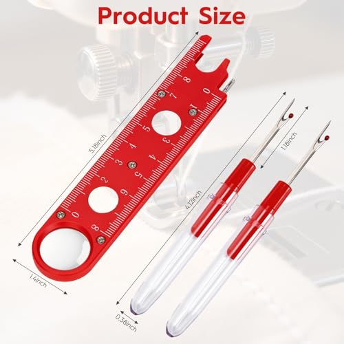 Sewing Machine Needle Threader, 4 in 1 Automatic Quick Threading Tool, Multifunctional Stitch Insertion Seam Guide with 2 Pcs Seam Rippers for Quilting Alterations Tailoring(Red) - color: Red