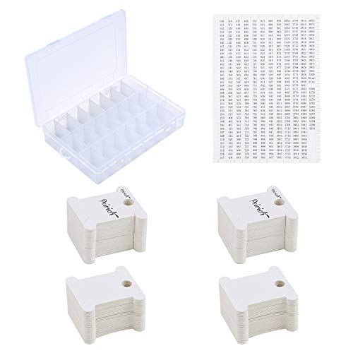 Peirich Embroidery Floss Organizer Box - 24 Compartments with 100 Hard Floss Bobbins and 459 Color Number Stickers