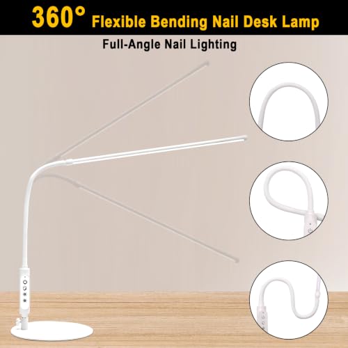 CGBE LED Desk Lamp, 23.6" Nail Light for Desk with Adjustable Gooseneck - color: White-Table
