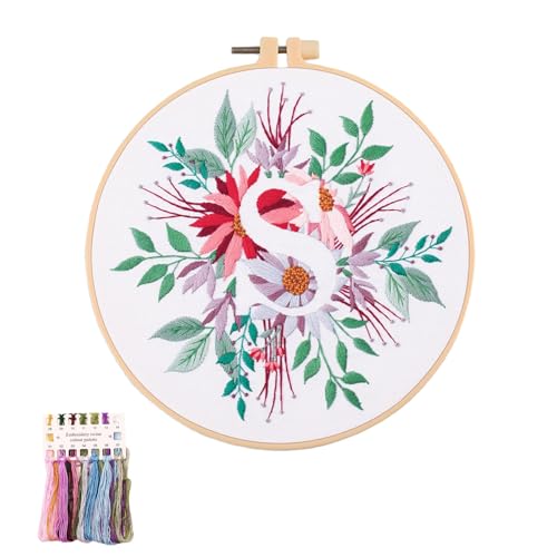 artcici Embroidery Kits Plant Flower Letter S Patterns for Beginners Adults, Full Range Embroidery Starter Kits Cross Stitch Needlework Supplies (Letter S) - color: Letter S