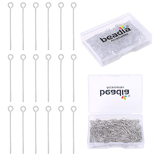 BEADIA Platinum Plated Open Eye Pins Non Tarnish 25mm 200pcs for Jewelry Making Findings - color: Open Eye Pins Platinum, size: 25x0.7mm