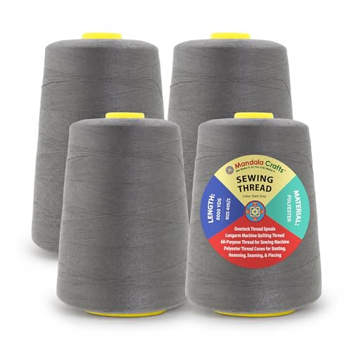 Mandala Crafts 40S/2 Dark Gray Polyester 4 Pack of Serger Threads Cones - color: Dark Gray, size: Pack of 4 40S/2 24000 YDs