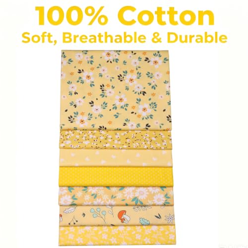 7 Pcs Yellow Printed Cotton Fabric, Precut Quilting Fabric 15.7x19.7 Inch - color: Yellow Daisy