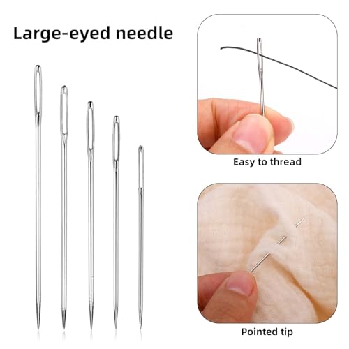 30pcs Large Eye Sewing Needles Kit, Stainless Steel Large Eye Embroidery Needles with Case and 4 Thimbles for Crochet Darning Yarn Knitting and Embroidery Projects