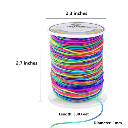 LUSTEMBER 1mm Bracelet String Elastic String, 330 Feet Sturdy Durable Rainbow Elastic Cord for Bracelets, Jewelry Making, Necklaces, Beading and Crafts (Pack of 3) - size: 330 Feet (Pack of 3)