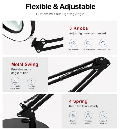 12X Magnifying Lamp with Light, 2-in-1 Clamp Desk LED Magnifier - size: 5 Inches - 12X