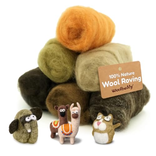 Woolbuddy Corriedale Wool Roving Kit for Needle Felting (Brown) 20g Each - color: Brown