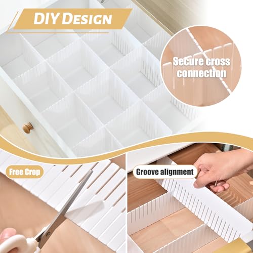 OJYUDD 12PCS DIY Plastic Grid Drawer Dividers,White Adjustable Sock Underwear Dresser Drawer Organizers Divider for Stationary Storage
