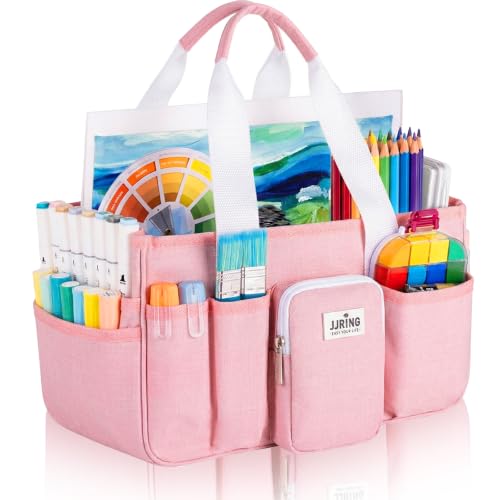 JJRING Large Foldable Craft Organizer Tote With Zipper & Divider, Pink - color: Pink, size: Large
