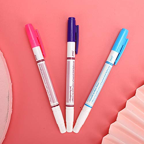 HEEPDD 3Pcs Fabric Marking Pen, Water Erasable Pen Double Head Heat Erasable Fabric Marking Pens DIY Cloth Sewing Accessories