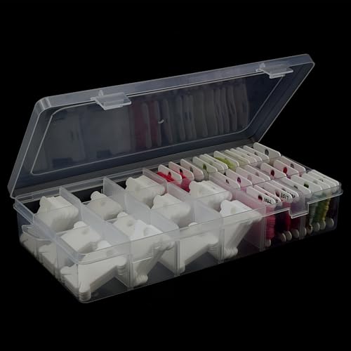 Embroidery Floss Organizer, 1 Removable 18 Compartments Cross Stitch Thread Storage Box with 100 Plastic Embroidery Floss Bobbins, 1 Floss Winder and 1 Marker - color: Transparent
