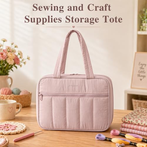 AMOIGEE Sewing Bag Organizer with 17 Clear Pockets and Tool Holders - color: Blush Pink