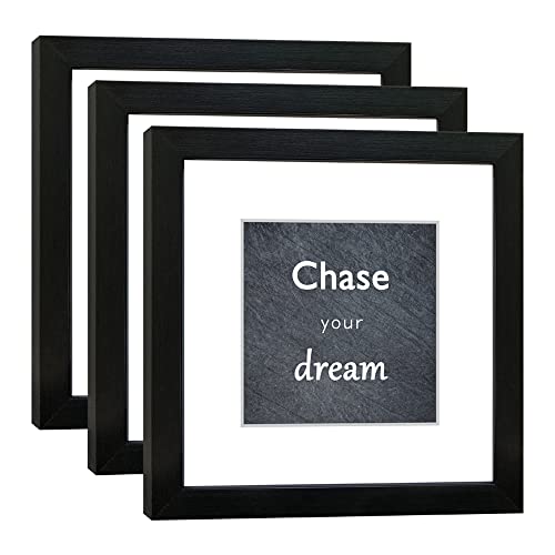 8x8 Picture Frame Set of 3 with Real Glass for Pictures 5x5 with Mat or 8x8 Without Mat, Wall Gallery or Tabletop display Photo Frames in Black - color: Black, size: 8x8(set of 3)