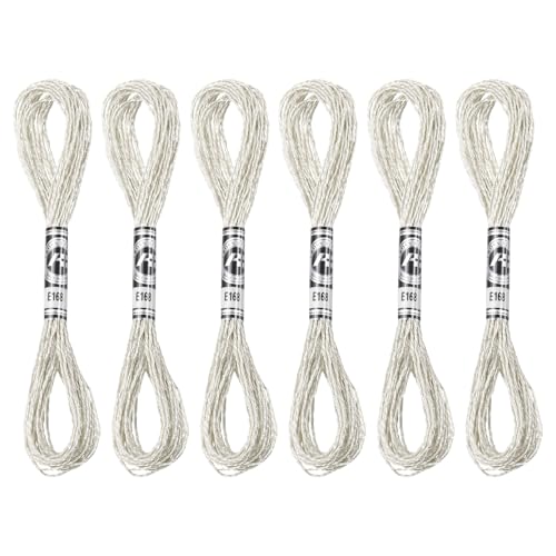 PATIKIL 6 Skeins Embroidery Floss, Metallic Embroidery Thread Nylon Threads Bracelets String for Cross-Stitch Hand Embroidery, Silver Tone - color: Silver Tone