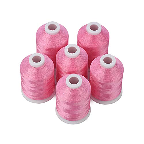Simthread 6 Pink Polyester Machine Embroidery Threads 1000M(1100Yards) for Brother Babylock Janome Pfaff Singer Bernina Home Embroidery and Sewing Machines (Pink) - color: Pink