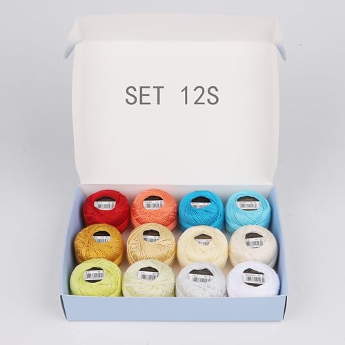 Size 8 Double Mercerized Egyptian Long Staple Cotton Pearl Thread 12 Gradient Colors per Box 5 Grams Ball Rainbow Color Embroidery Thread for Crochet Cross Stitch Hand Embroidery (12S) - color: 12S