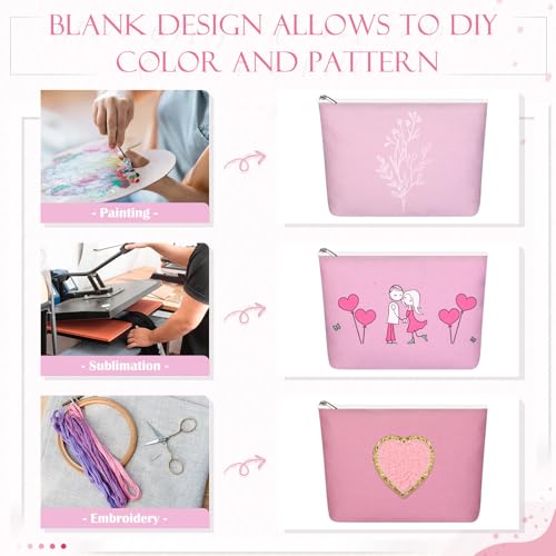 Reginary 10 Pcs Canvas Makeup Bags Bulk Blank Cosmetic Bags,Pink - color: Pink