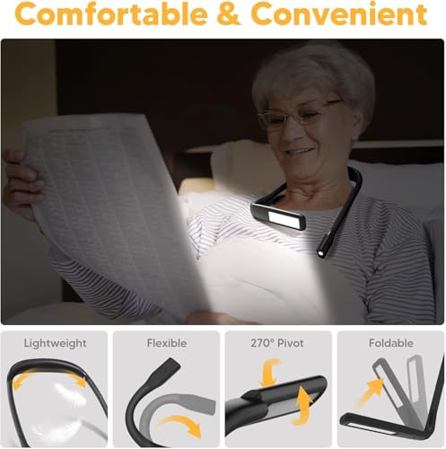 Neck Reading Light with Storage Case, 3 Colors Dimmable Book Light - color: Black + White