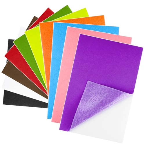 10PCS Multicoloured Self Adhesive Felt Fabric Sheets Sticky Felt Sheets for Craft Supplies Art Home Making（8.3" x 11.8"/20 x 30cm） - color: Multicolor