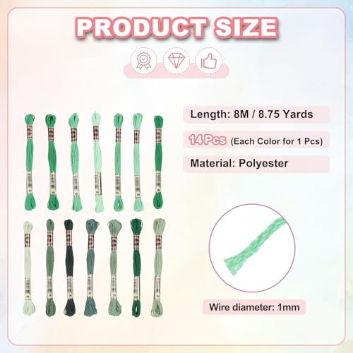 PATIKIL 14 Skeins Embroidery Floss Polyester Multicolored Emerald Green - color: Multicolored Emerald Green