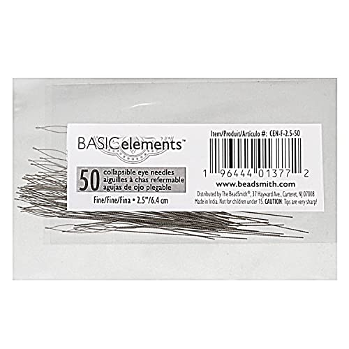 The Beadsmith Basic Elements Collapsible Eye Needles – 2.5 Inch Long – Flexible Twisted Wire – Large Eye, Easy to Thread – 50 Fine Needles - size: Fine - 2.5" Long - 50 Needles