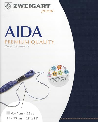 Wizardi Aida 16 Count Navy Blue 3251/589. Needlework Canvas, Cross-Stitch Fabric, Embroidery Cloth, Needlepoint Canvas. 100% Cotton. Precut Zweigart - color: Navy Blue