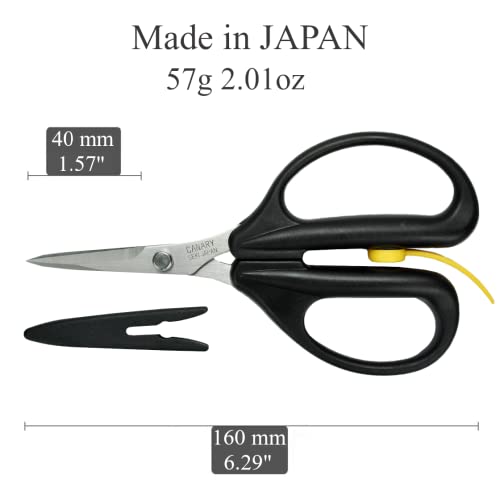 CANARY Spring Loaded Craft Scissors with Cover 6.3" [Sharp Tips], Made in JAPAN, Razor Sharp Japanese Stainless Steel Blade, Black - size: Spring (Sharp)