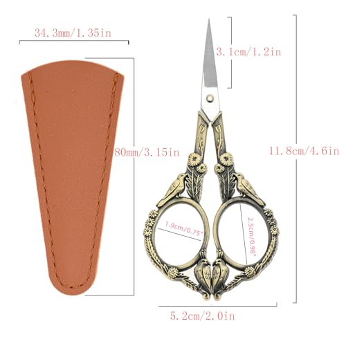 dophee Retro Stainless Steel Sewing Embroidery Scissors with Leather Cap