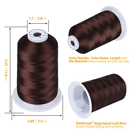 Simthread Embroidery Thread 5500 Yards Dark Brown 058, 2 Huge Spools 40wt Polyester for Brother, Babylock, Janome, Singer, Pfaff, Husqvarna, Bernina Machine - color: Dark Brown