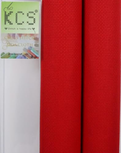 KCS 2 pc of 15" x 18"(38cmx45cm) 16 Count Cross Stitch Cotton Aida Cloth Needlework Fabric Box (Red, 16CT) - color: Red, size: 16CT