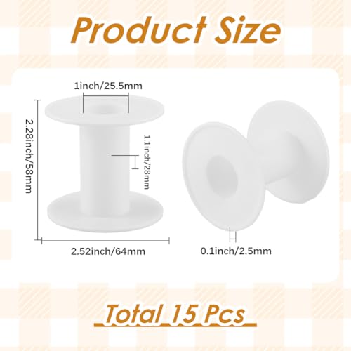 SUNNYCLUE 15Pcs 64 x 58mm Empty Spool Plastic Bobbins Bulk White Ribbon Weave Crochet Sewing Organizer Holder Chain Tape Spool for Thread Crafts Arts Stitch Supplies Embroidery Needle Yarn Women Adult - size: 2.28 x 2.52in