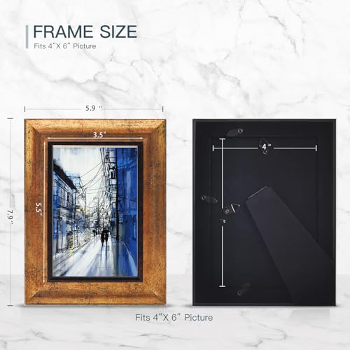 XUANLUO 4x6 Picture Frames Set of 4,Rustic Retro Photo Frame(Gold) - color: Gold-4pcs, size: 4×6 inch