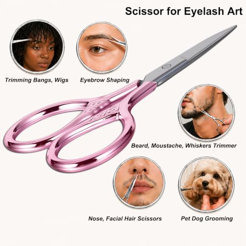 Small Pointed Scissors for Women Men Facial Hair, Beard, Mustache - color: Pink
