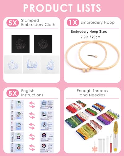 Embroidery Kit for Adult, 5 Sets Mushroom Embroidery Kit for Beginners - color: Mushroom