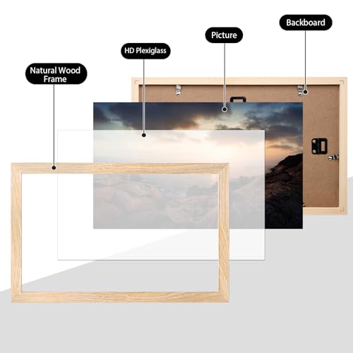 KINLINK 8.5x14 Picture Frame, Natural Solid Wood Frame with Acrylic Plexiglass for Pictures 8.5x14 without Mat, Tabletop and Wall Mounting Display Photo Frame 1 Pack - color: Natural, size: 8.5x14