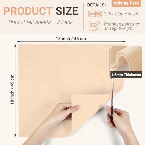 Beige Felt Fabric Sheets 18" x 18" (2 Pack) 1.6mm Soft Craft Felt Squares - color: Beige
