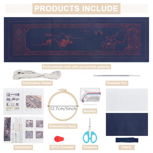 FREEBLOSS DIY Sashiko Kit Tea Mat for Beginners - Embroidery Kit for Adults With Thread and Needles - Hand Sewing and Embroidery Supplies
