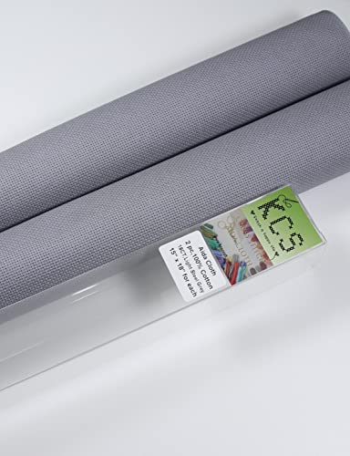 KCS 2 pc of 15" x 18" Counted Cross Stitch Cotton Aida Cloth Needlework Fabric (Light Steel Grey, 18CT) - color: Light Steel Grey, size: 18CT