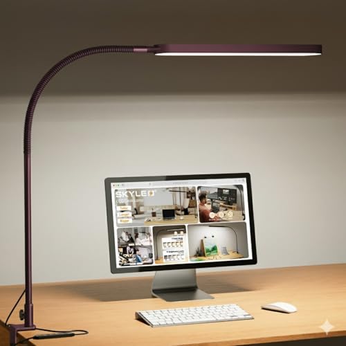 SKYLEO LED Desk Lamp - Desk Light for Home Office - Flexible Gooseneck - 5 Color Modes X 11 Brightness Levels - 1300LM - Timmer & Memory Function - 12W Clip on Light - Red - style: Red gooseneck