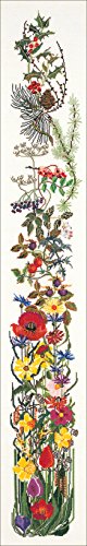 Thea Gouverneur - Counted Cross Stitch Kit - Seasons Bell Pull - Aida - 16 Count - Embroidery Kit for Adults - DMC Embroidery Threads and Other Cross Stitch Supplies Included - 848A - color: 848A Aida