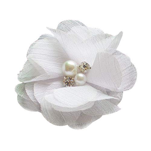 Chenkou Craft Pack of 12pcs Chiffon Flowers Ribbon Bows W/Beads 2-3/8" (60mm) Appliques Wedding Decor Bulk Lots (White) - color: White