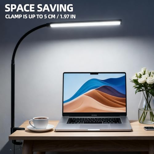 Clip on Desk Lamp with Clamp,Dimmable Eye Caring Book Reading Light for Bed