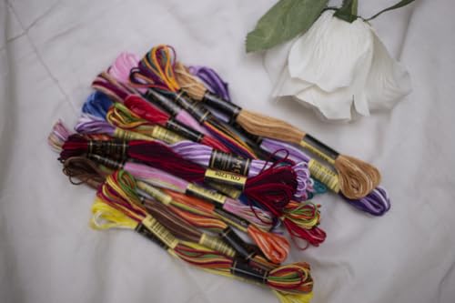 Pack of 12 Premium Embroidery Thread | 100% Egyptian Cotton Premium Skeins | Cross Stitch Embroidery Floss | Oeko TEX Certified | Ideal for Arts & Crafts (Blue Variegated 1210) - color: Blue Variegated 1210