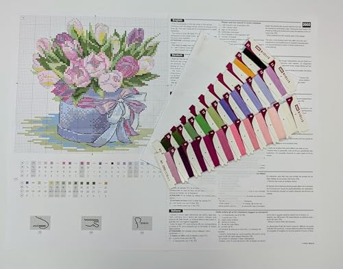 RIOLIS - Tulips Hat Box 2003, Floral Cross Stitch Kits 7¾"x7¾, Cross Stitch Kits for Beginners & Advanced, Crossstitching Kits Adult, Counted Stitching Kits, Flowers Embroidery Kit - style: Tulips Hat Box 2003