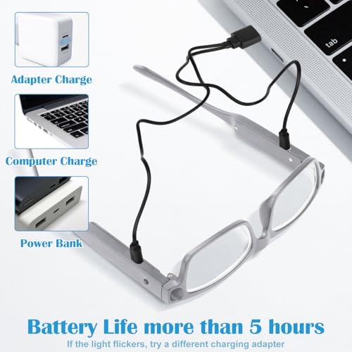200% Magnifying Glasses with Light, USB Rechargeable LED Reading Glasses - color: Black-1