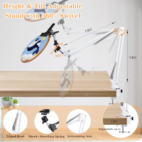 Adjustable Embroidery Hoops Stand for Hand Work,Cross Stitch Frame with 360° Rotation,Needlework Frame, Embroidery Stand Suitable for Embroidery Kit,3-in-1 Hoop/Tablet/Phone Holder Desk Stand,White - style: 1PC-White