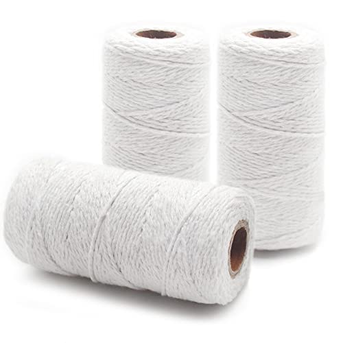 Anvin 984 Feet Cotton Twine Natural Jute Packing String - White for Bakers, Wrapping, Butchers, Baking, Arts and Crafts, Gardening (Pack of 3, 10 Ply 2mm Thick) - color: White