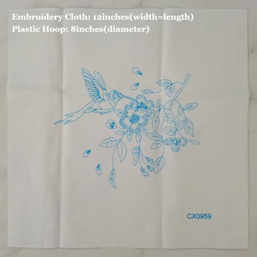 Esffaci Embroidery Starter Kit for Adult Beginner with Hummingbird Flower Pattern Hand Embroidery Set with Cloth Hoop Needle Threader Floss and Instruction - color: Hummingbird
